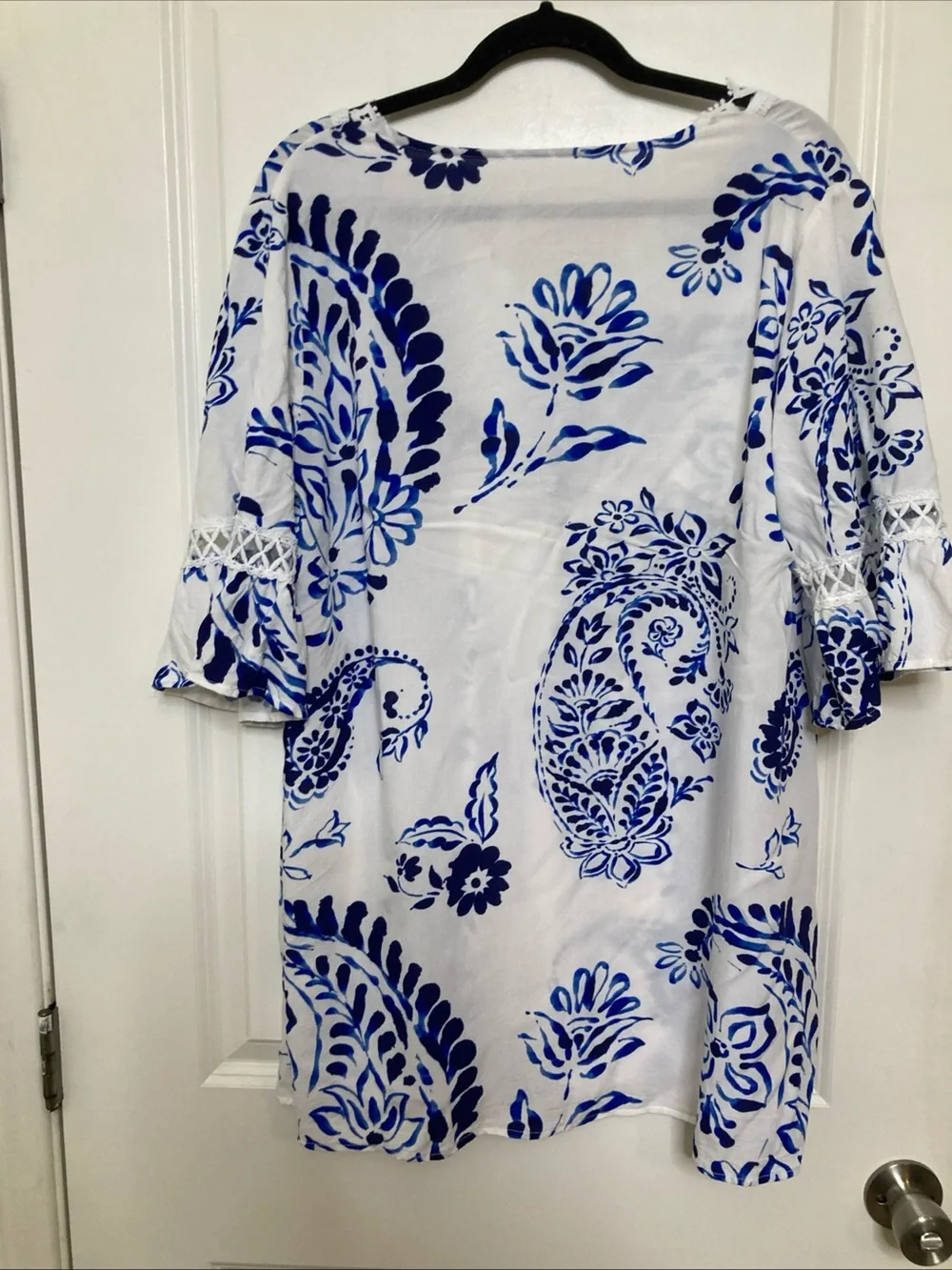 Cupshe Floral Paisley Blue White Lace Dress Cover Up Coastal Resort Beach Sz XL
